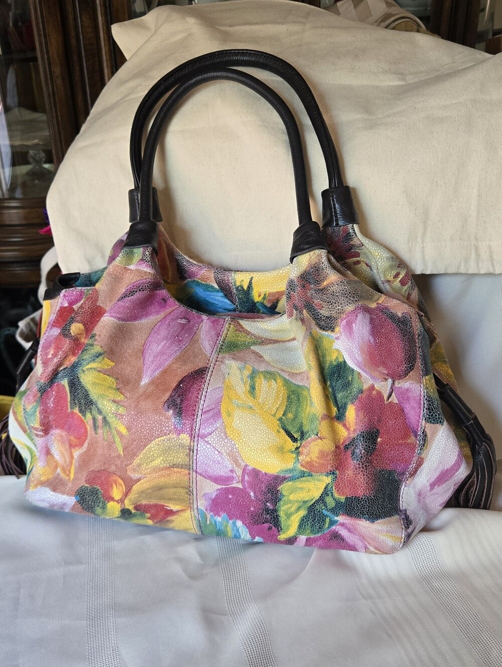 LIKE NEW Soprano Floral Multi-Color Leather Bag
